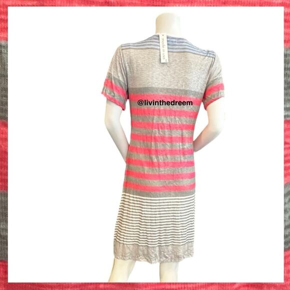 NWT David Cline V-Neck Short Sleeve T-Shirt Dress SZ Small Grey Red Stripe $119 - Picture 7 of 16